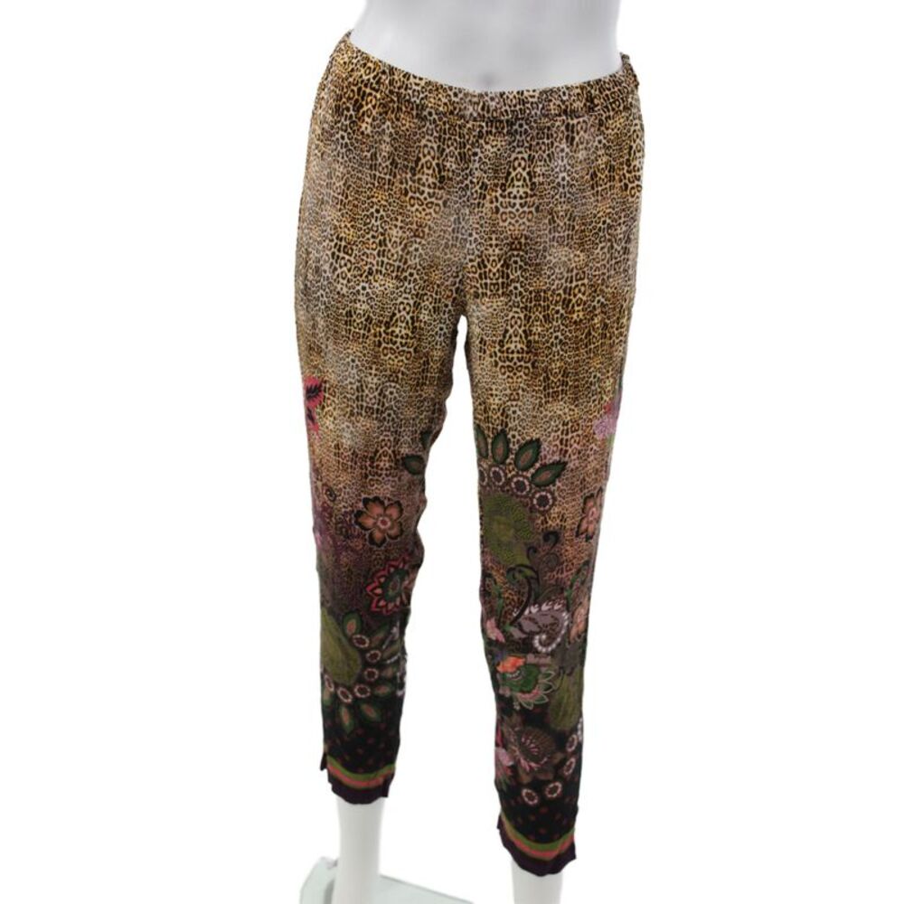 Sand Womens Ankle Pants Silk Multicolor Animal Print Pull On Size S